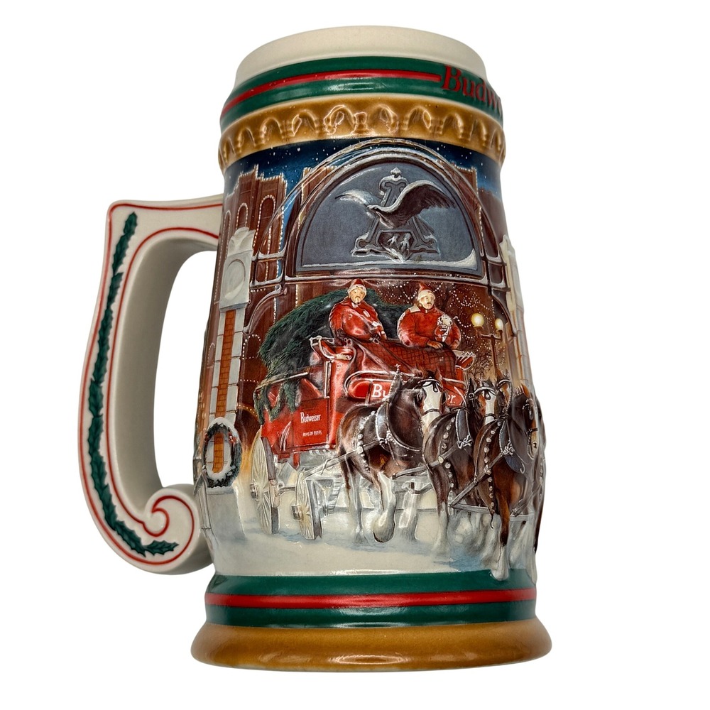 Budweiser 1997 Home For The Holidays Stein Clydesdale Horse Beer Mug 7in Ceramic
